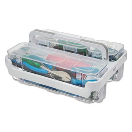 deflecto Stackable Caddy Organizer with S, M and L Containers, White Caddy, Clear Containers (29003)
