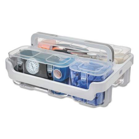 deflecto Stackable Caddy Organizer with S, M and L Containers, White Caddy, Clear Containers (29003)