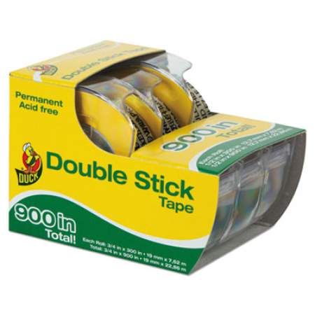 Duck Permanent Double-Stick Tape with Dispenser, 1" Core, 0.5" x 25 ft, Clear, 3/Pack (0021087)