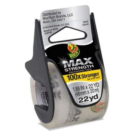 Duck MAX Packaging Tape with Dispenser, 1.5" Core, 1.88" x 22 yds, Crystal Clear, 6/Pack (284983)