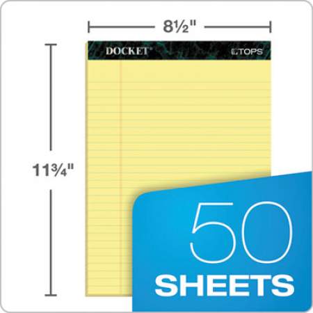 TOPS Docket Ruled Perforated Pads, Wide/Legal Rule, 50 Canary-Yellow 8.5 x 11.75 Sheets, 12/Pack (63400)