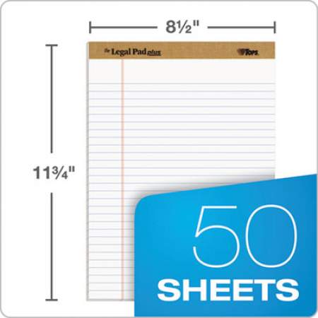 TOPS "The Legal Pad" Plus Ruled Perforated Pads with 40 pt. Back, Wide/Legal Rule, 50 White 8.5 x 11.75 Sheets, Dozen (71533)