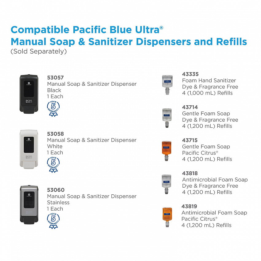Pacific Blue Ultra Soap/Sanitizer Dispenser, 1,200 mL, White (53058)