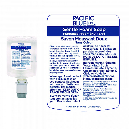 Pacific Blue Ultra Foam Soap Manual Dispenser Refill, Fragrance-Free, 1,200 mL, 4/Carton (43714)