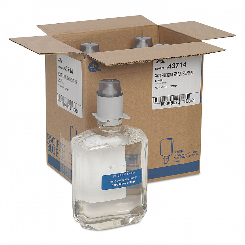 Pacific Blue Ultra Foam Soap Manual Dispenser Refill, Fragrance-Free, 1,200 mL, 4/Carton (43714)