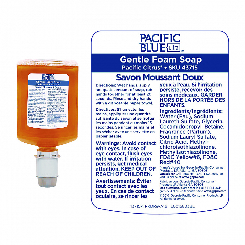 Pacific Blue Ultra Foam Soap Manual Dispenser Refill, Pacific Citrus Scent, 1,200 mL, 4/Carton (43715)