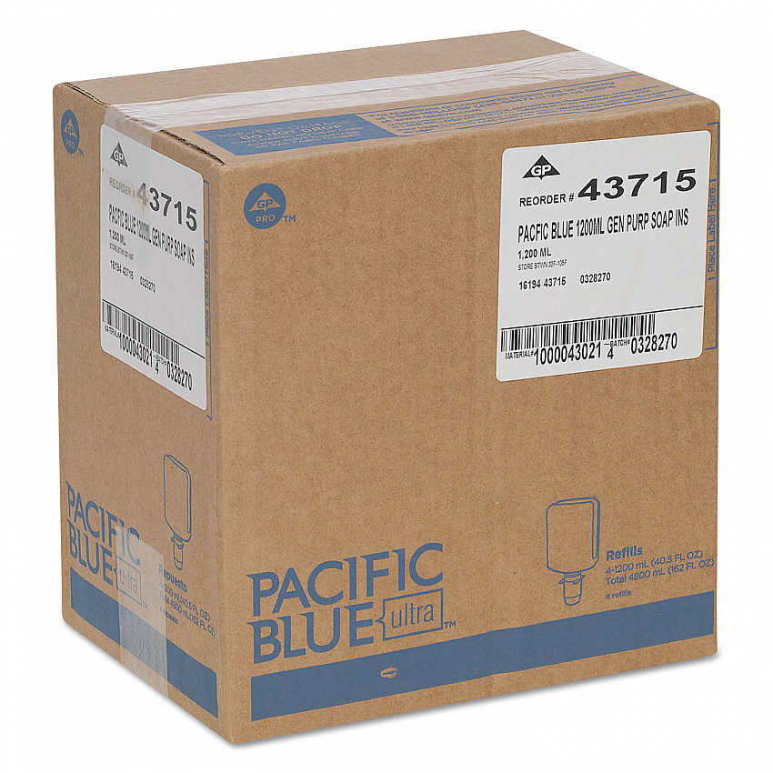 Pacific Blue Ultra Foam Soap Manual Dispenser Refill, Pacific Citrus Scent, 1,200 mL, 4/Carton (43715)
