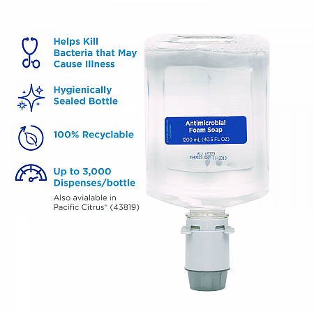 Pacific Blue Ultra Foam Soap Manual Dispenser Refill, Antimicrobial, Unscented, 1,200 mL, 4/Carton (43818)