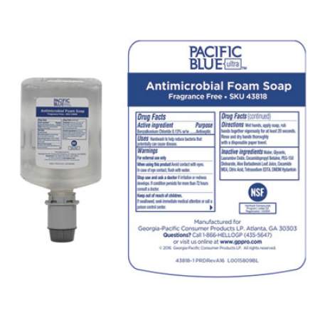 Georgia Pacific Professional Pacific Blue Ultra Foam Soap Manual Refill, Antimicrobial, Unscented, 1,200 mL, 4/Carton (43818)