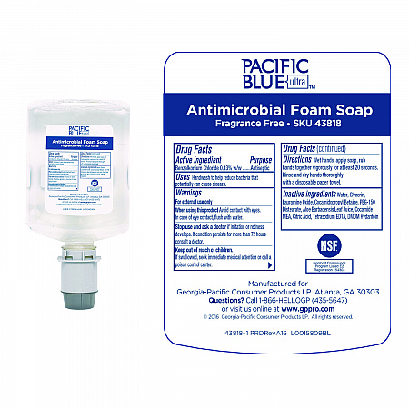 Pacific Blue Ultra Foam Soap Manual Dispenser Refill, Antimicrobial, Unscented, 1,200 mL, 4/Carton (43818)