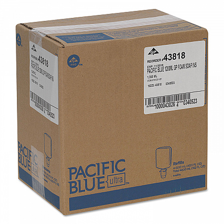 Pacific Blue Ultra Foam Soap Manual Dispenser Refill, Antimicrobial, Unscented, 1,200 mL, 4/Carton (43818)