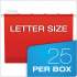 Pendaflex Ready-Tab Colored Reinforced Hanging Folders, Letter Size, 1/5-Cut Tab, Red, 25/Box (42623)