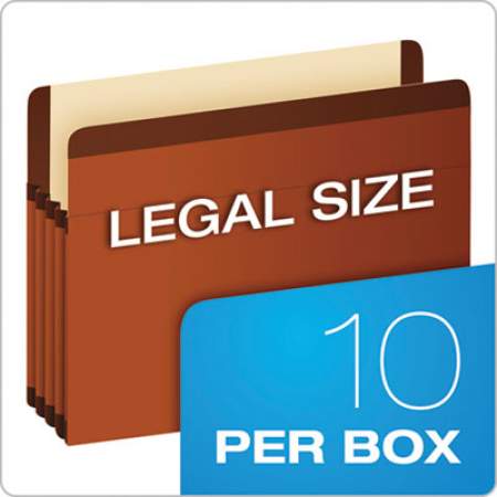 Pendaflex Premium Reinforced Expanding File Pockets, 3.5" Expansion, Legal Size, Red Fiber, 10/Box (85363)