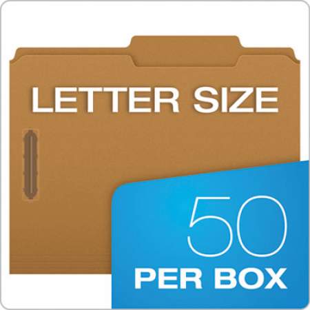 Pendaflex Kraft Folders with Two Fasteners, 2/5-Cut Tabs, Right of Center, Letter Size, Kraft, 50/Box (FK213)