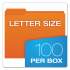 Pendaflex Double-Ply Reinforced Top Tab Colored File Folders, 1/3-Cut Tabs, Letter Size, Orange, 100/Box (R15213ORA)