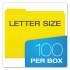 Pendaflex Double-Ply Reinforced Top Tab Colored File Folders, 1/3-Cut Tabs, Letter Size, Yellow, 100/Box (R15213YEL)