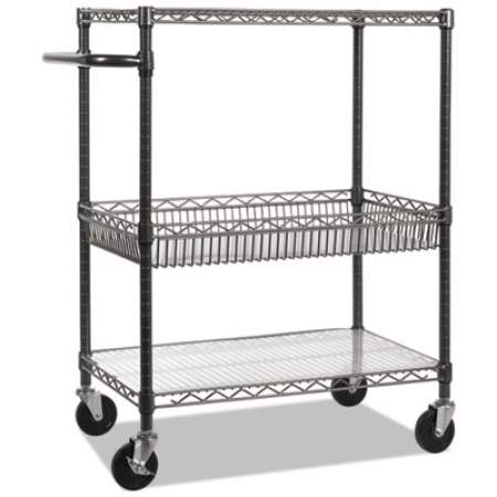 Alera Three-Tier Wire Cart with Basket, 34w x 18d x 40h, Black Anthracite (SW543018BA)