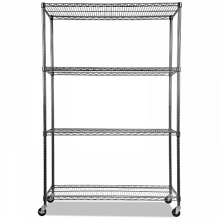 NSF Certified 4-Shelf Wire Shelving Kit with Casters, 48w x 18d x 72h, Black Anthracite (SW604818BA)