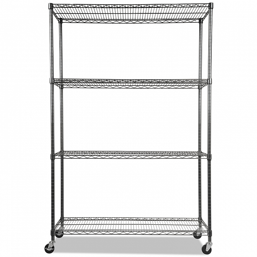NSF Certified 4-Shelf Wire Shelving Kit with Casters, 48w x 18d x 72h, Black Anthracite (SW604818BA)