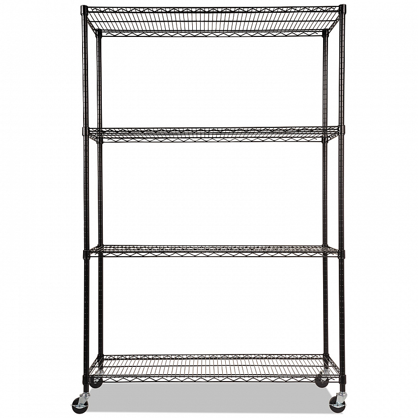 NSF Certified 4-Shelf Wire Shelving Kit with Casters, 48w x 18d x 72h, Black (SW604818BL)