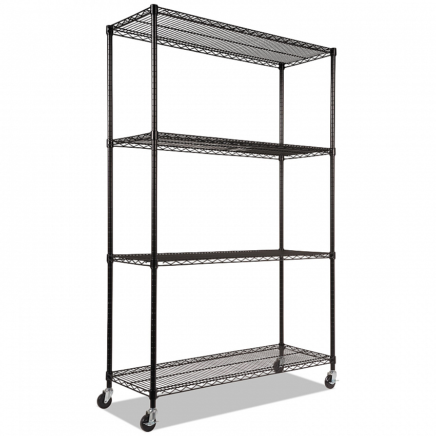 NSF Certified 4-Shelf Wire Shelving Kit with Casters, 48w x 18d x 72h, Black (SW604818BL)