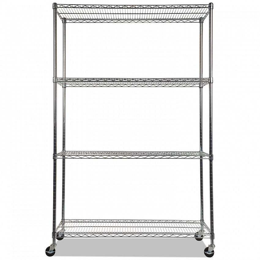 NSF Certified 4-Shelf Wire Shelving Kit with Casters, 48w x 18d x 72h, Silver (SW604818SR)