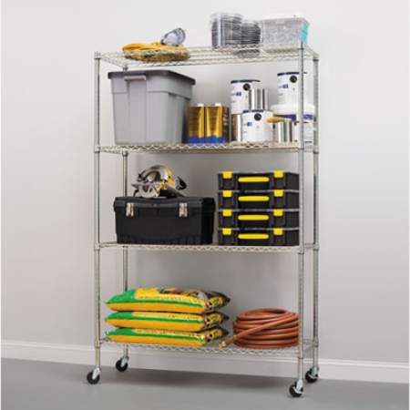 Alera NSF Certified 4-Shelf Wire Shelving Kit with Casters, 48w x 18d x 72h, Silver (SW604818SR)