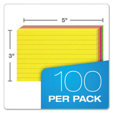 Oxford Ruled Index Cards, 3 x 5, Glow Green/Yellow, Orange/Pink, 100/Pack (40279)