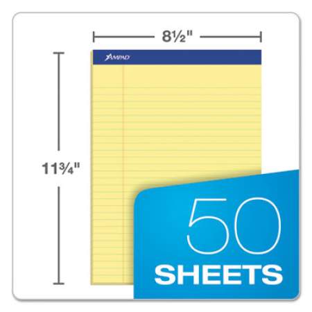 Ampad Perforated Writing Pads, Wide/Legal Rule, 50 Canary-Yellow 8.5 x 11.75 Sheets, Dozen (20220)