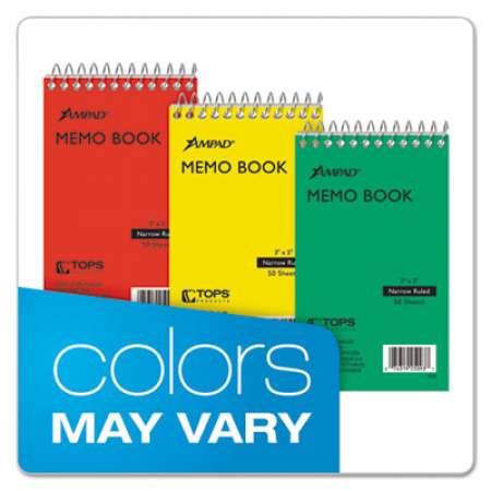 Ampad Memo Pads, Narrow Rule, Randomly Assorted Cover Colors, 50 White 3 x 5 Sheets (25093)