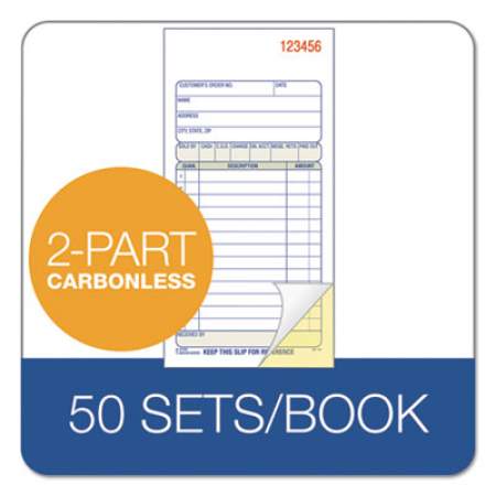 Adams Two-Part Sales Book, Two-Part Carbon, 3.38 x 6.69, 1/Page, 50 Forms (DC3705)