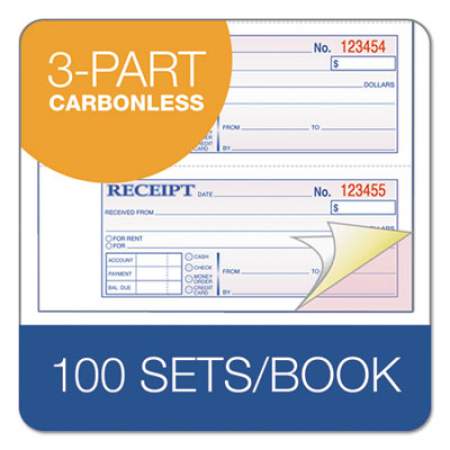 Adams Receipt Book, Three-Part Carbonless, 7.19 x 11, 4/Page, 100 Forms (TC1182)