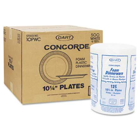 Dart Concorde Foam Plate, 10.25" dia, White, 125/Pack, 4 Packs/Carton (10PWCR)