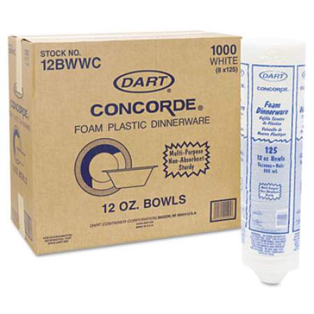 Dart Concorde Foam Bowl, 10, 12 oz, White, 125/Pack, 8 Packs/Carton (12BWWCR)