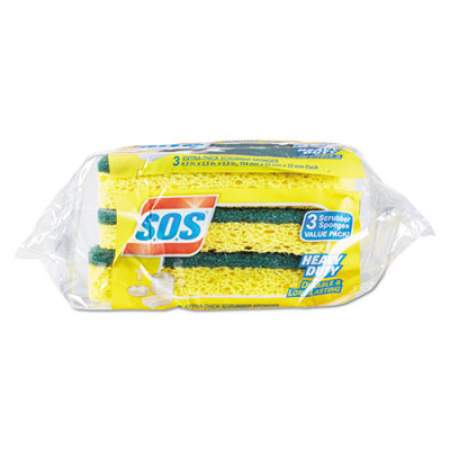 S.O.S. Heavy Duty Scrubber Sponge, 2.5 x 4.5, 0.9" Thick, Yellow/Green, 3/Pack, 8 Packs/Carton (91029CT)