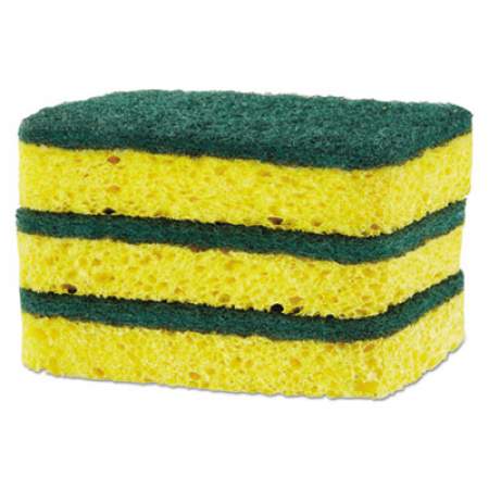 S.O.S. Heavy Duty Scrubber Sponge, 2.5 x 4.5, 0.9" Thick, Yellow/Green, 3/Pack, 8 Packs/Carton (91029CT)