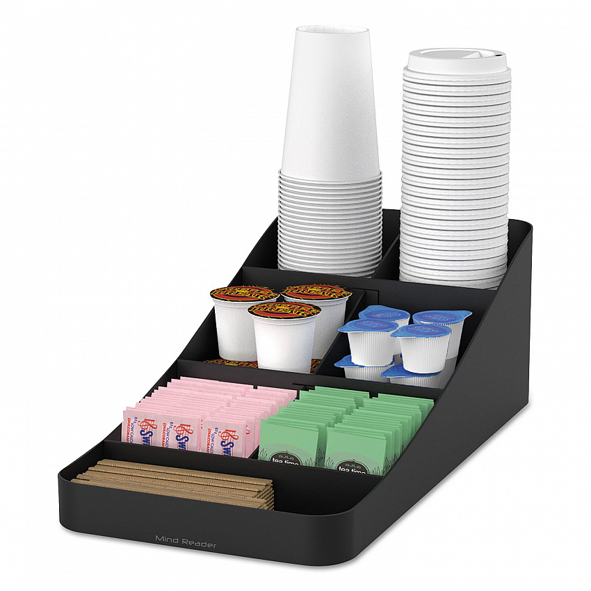 Trove Seven-Compartment Coffee Condiment Organizer, 7.75 x 16 x 5.25, Black (COMP7BLK)