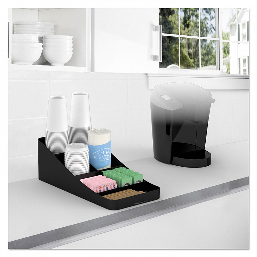 Trove Seven-Compartment Coffee Condiment Organizer, 7.75 x 16 x 5.25, Black (COMP7BLK)