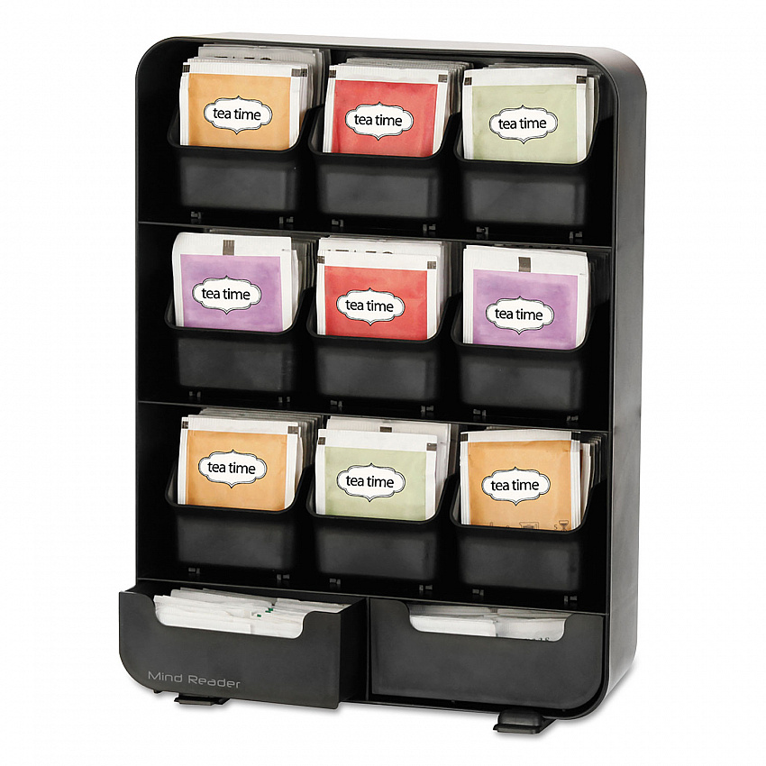 Baggy Nine-Drawer Tea Bag and Accessory Holder, 10.24 x 4.33 x 13.11, Black (TBORGBLK)