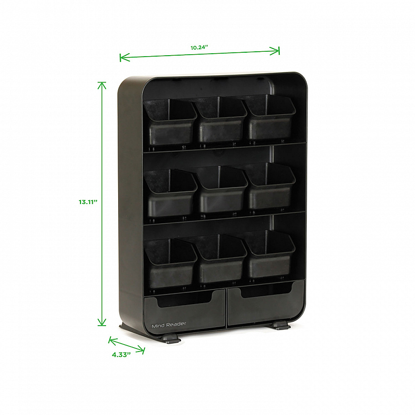 Baggy Nine-Drawer Tea Bag and Accessory Holder, 10.24 x 4.33 x 13.11, Black (TBORGBLK)