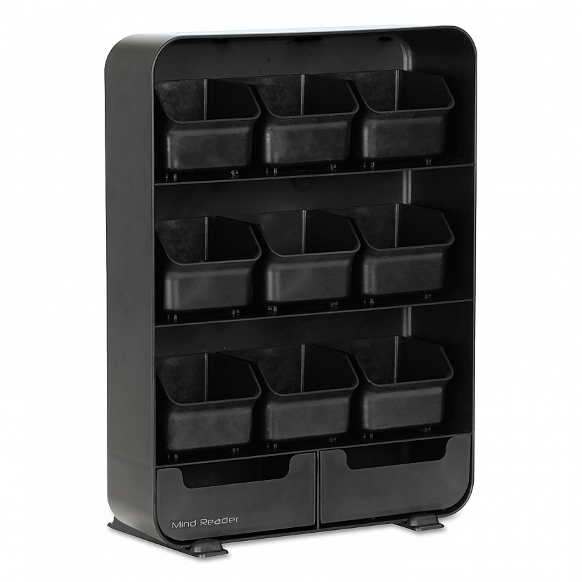 Baggy Nine-Drawer Tea Bag and Accessory Holder, 10.24 x 4.33 x 13.11, Black (TBORGBLK)