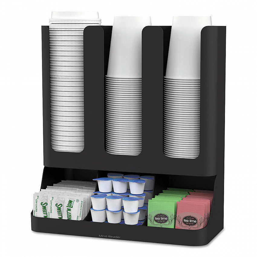 Flume Six-Section Upright Coffee Condiment/Cup Organizer, 11.5 x 6.5 x 15, Black (UPRIGHT6BLK)