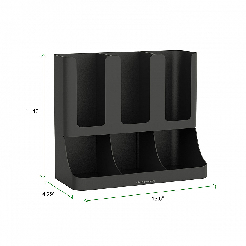 Flume Six-Section Upright Coffee Condiment/Cup Organizer, 11.5 x 6.5 x 15, Black (UPRIGHT6BLK)