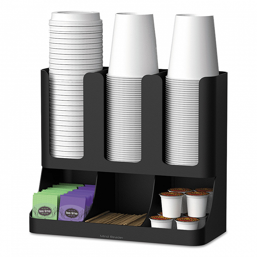 Flume Six-Section Upright Coffee Condiment/Cup Organizer, 11.5 x 6.5 x 15, Black (UPRIGHT6BLK)