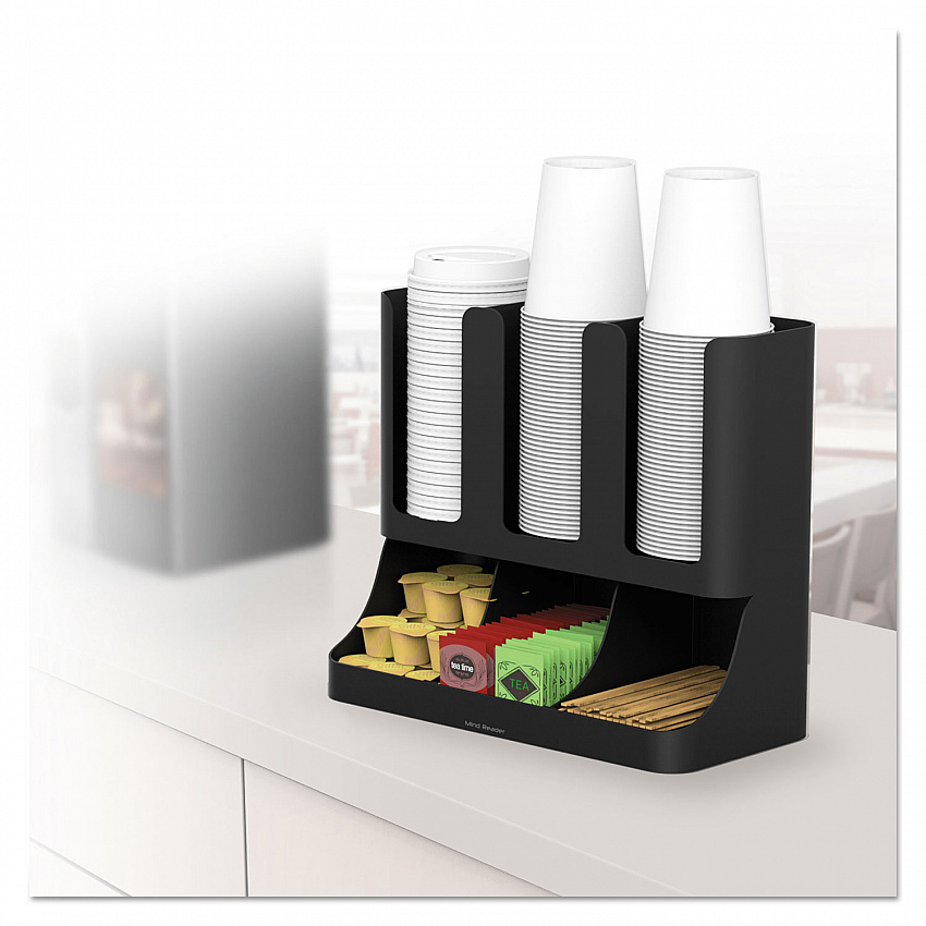 Flume Six-Section Upright Coffee Condiment/Cup Organizer, 11.5 x 6.5 x 15, Black (UPRIGHT6BLK)