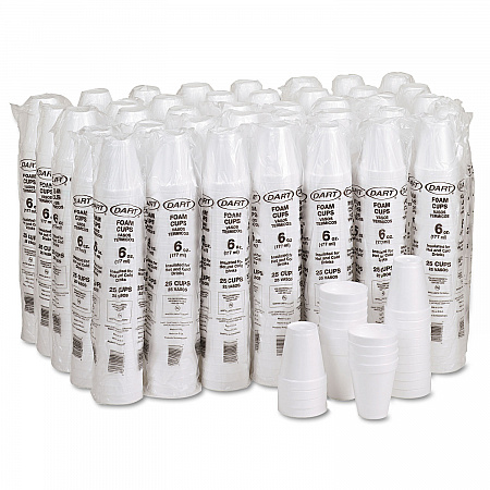 Foam Drink Cups, 6 oz, White, 25/Bag, 40 Bags/Carton (6J6)