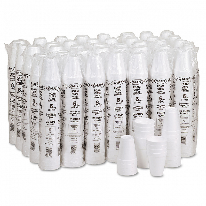 Foam Drink Cups, 6 oz, White, 25/Bag, 40 Bags/Carton (6J6)