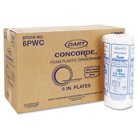 Dart Concorde Foam Plate, 6" dia, White, 1,000/Carton (6PWCR)