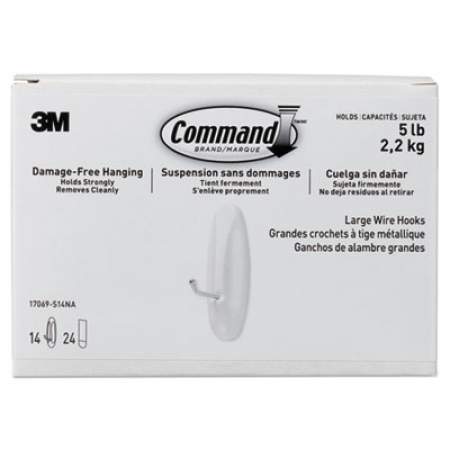 Command General Purpose Hooks, Metal, White, 5 lb Cap, 14 Hooks and 24 Strips/Pack (17069S14NA)