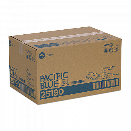 Pacific Blue Basic C-Fold Paper Towel, 1-Ply, 10.1 x 12.7, White, 240/Pack, 10 Packs/Carton (25190)